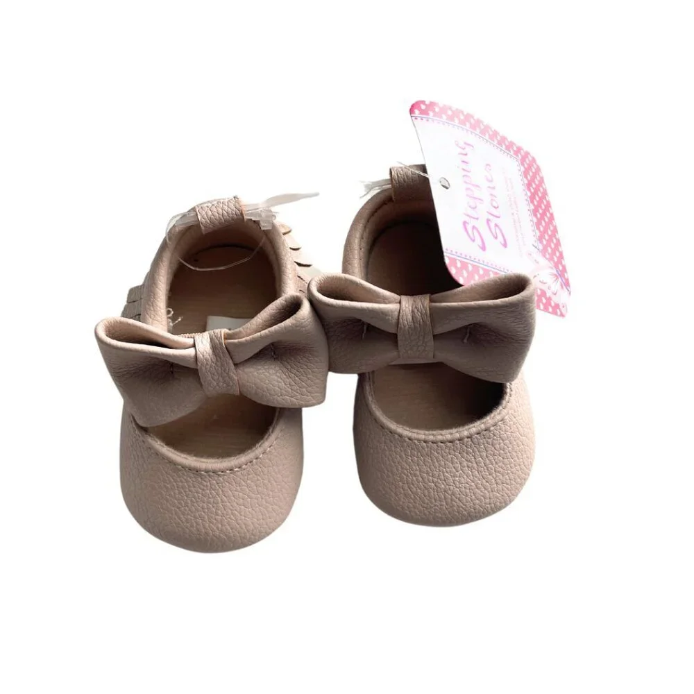 Stepping Stones Crib Shoes with bow & fringe moccasin Infant size1 (0-3mos) pink
